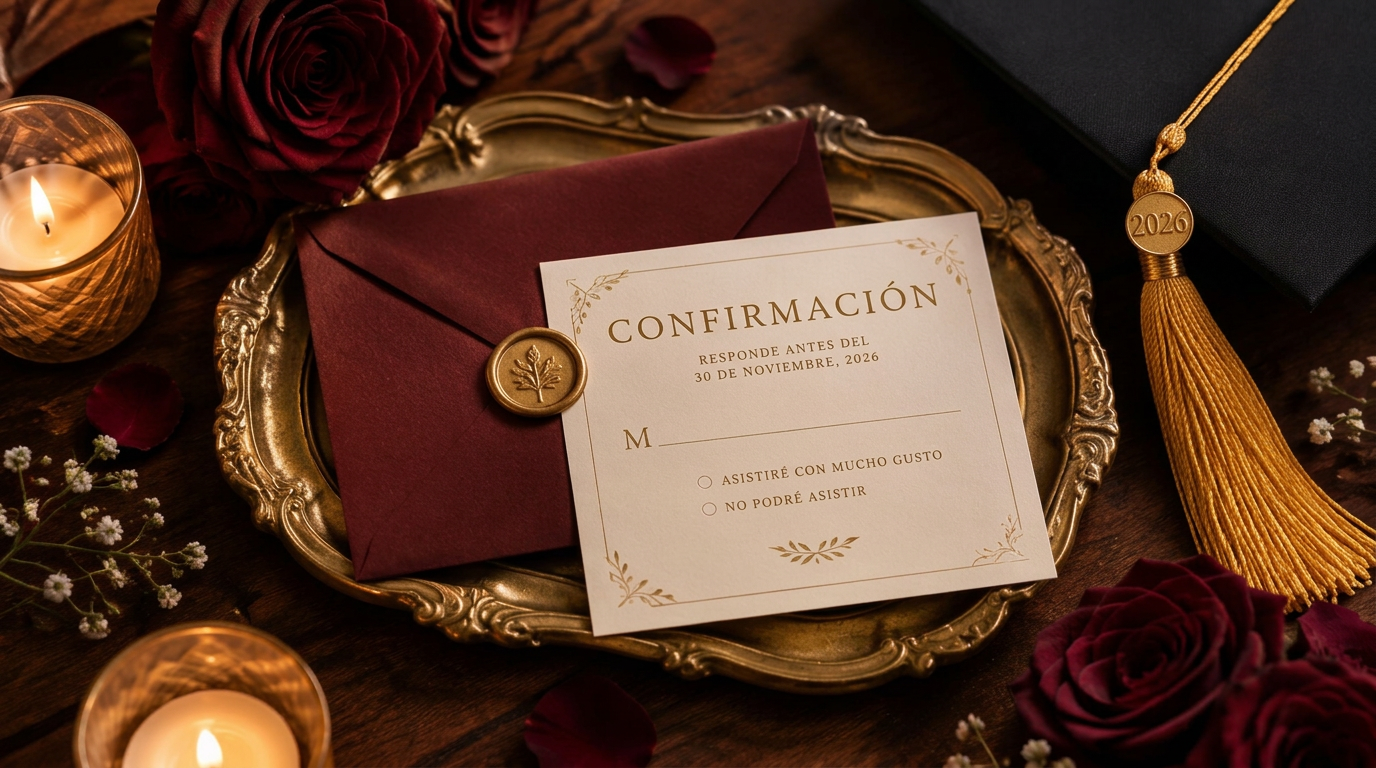 Tarjeta de confirmación con sello dorado